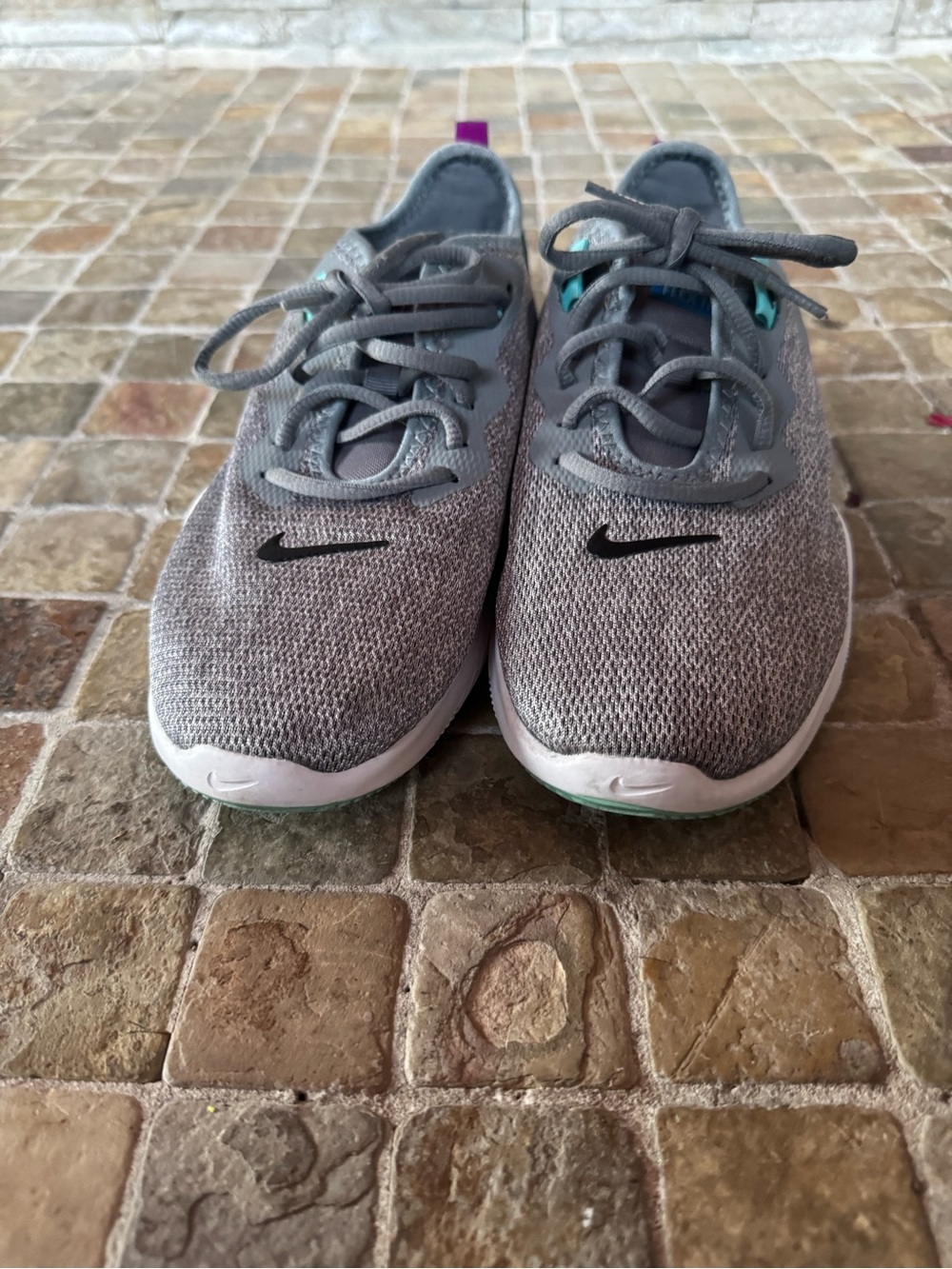 Nike Gray Knit Sneakers with Teal & Purple Accents - Picture 7 of 8